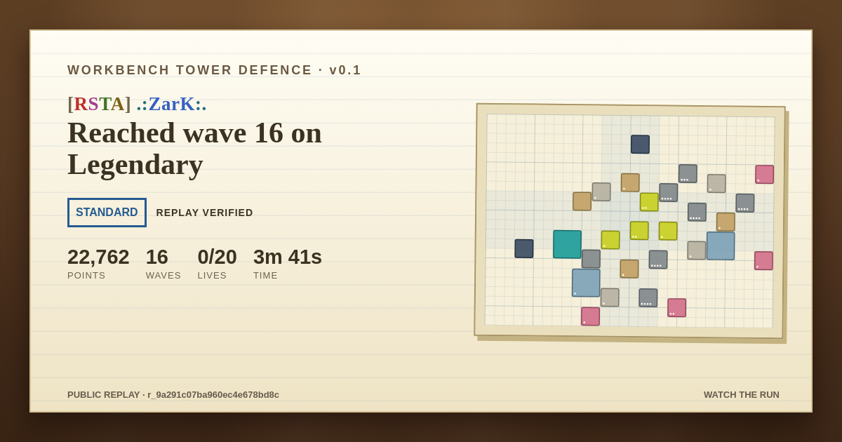 Legendary final-board share card for [RSTA] .:ZarK:.: Loss, 22,762 points